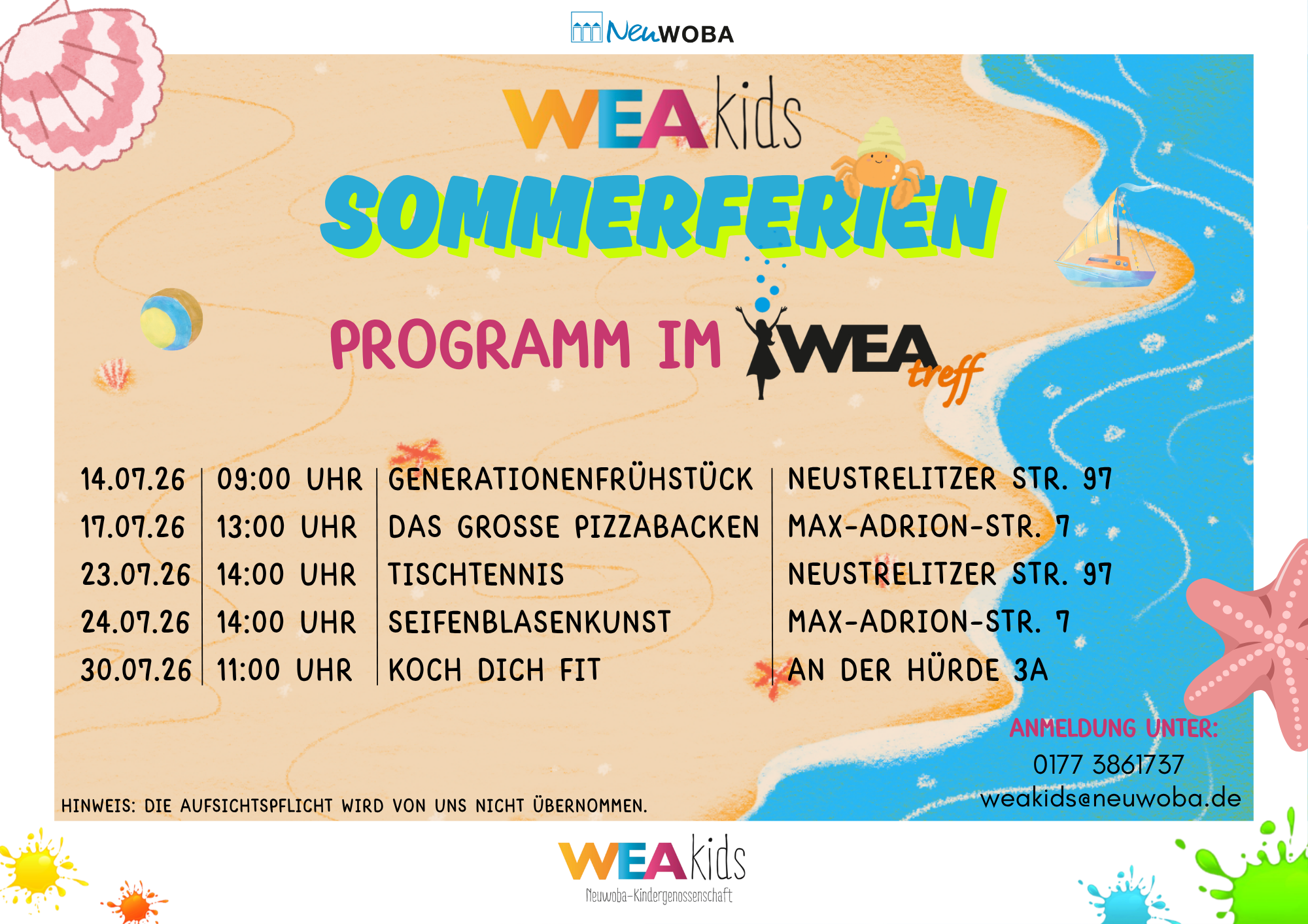 Bild / Grafik um die News WEAkids Sommerferienprogramm im WEAtreff zu visualieren.