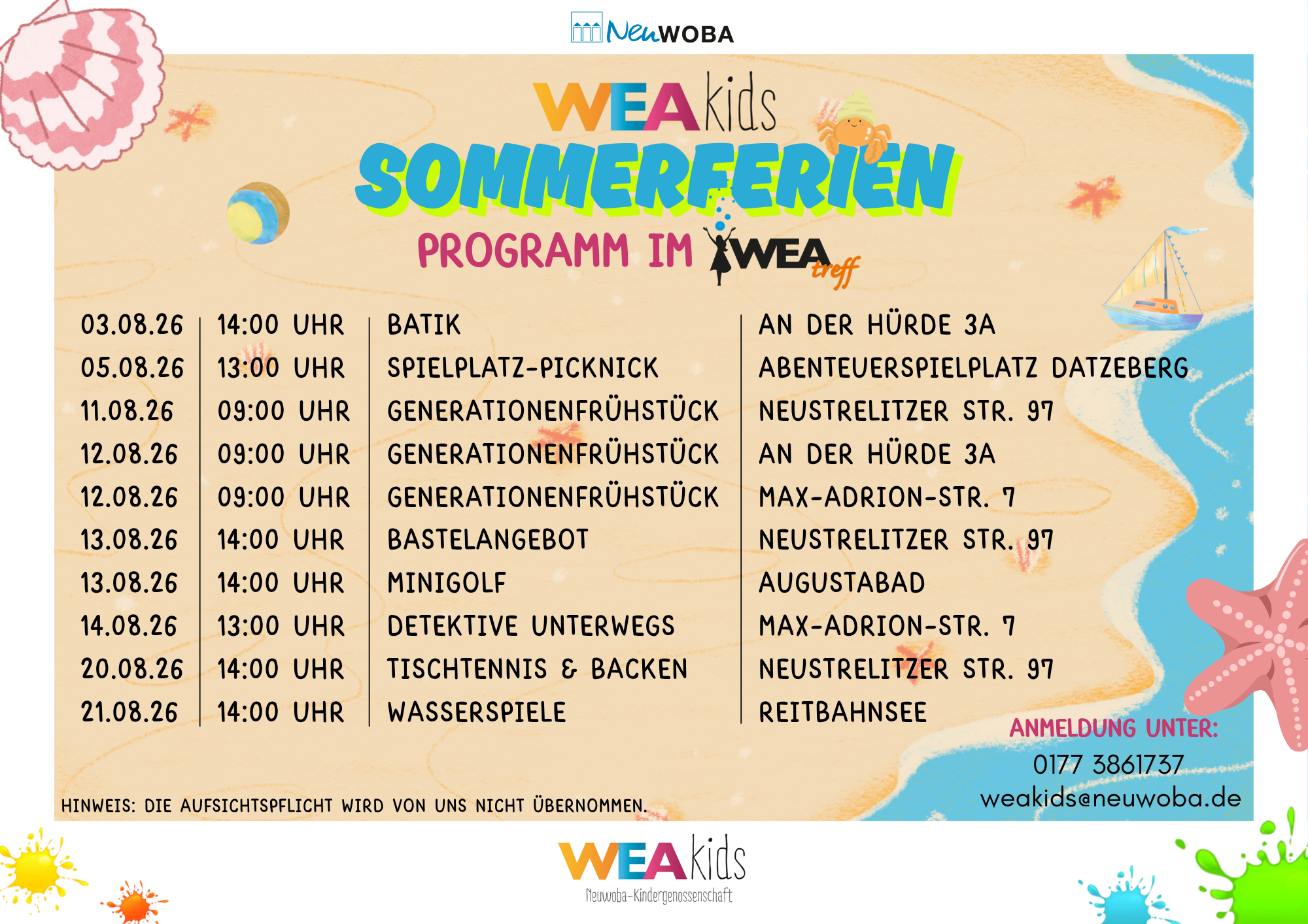Bild / Grafik um die News WEAkids Sommerferienprogramm im WEAtreff zu visualieren.